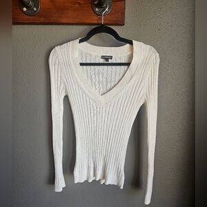 Express Ribbed Knit Sweater in Cream